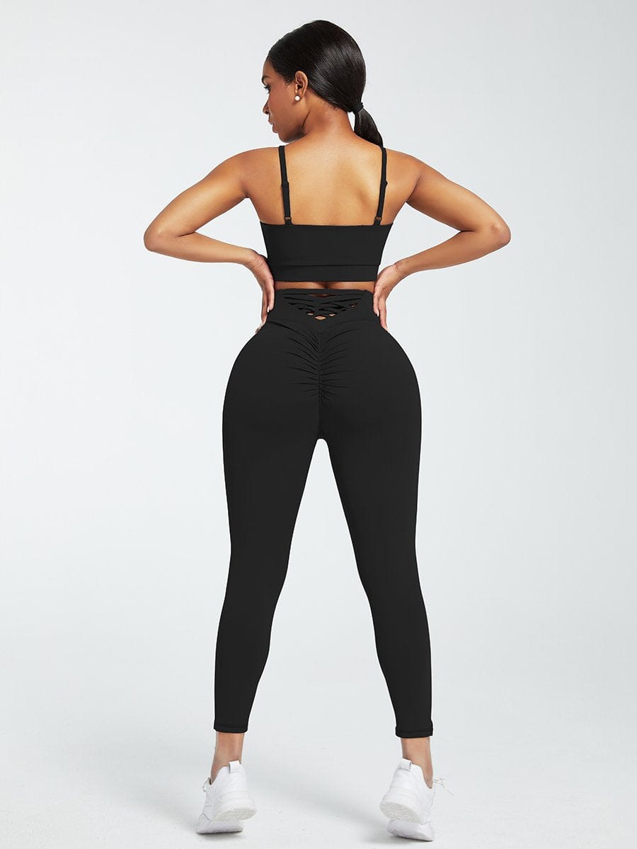 Black Adjustable Straps High Waist Athletic Suit Quick Drying