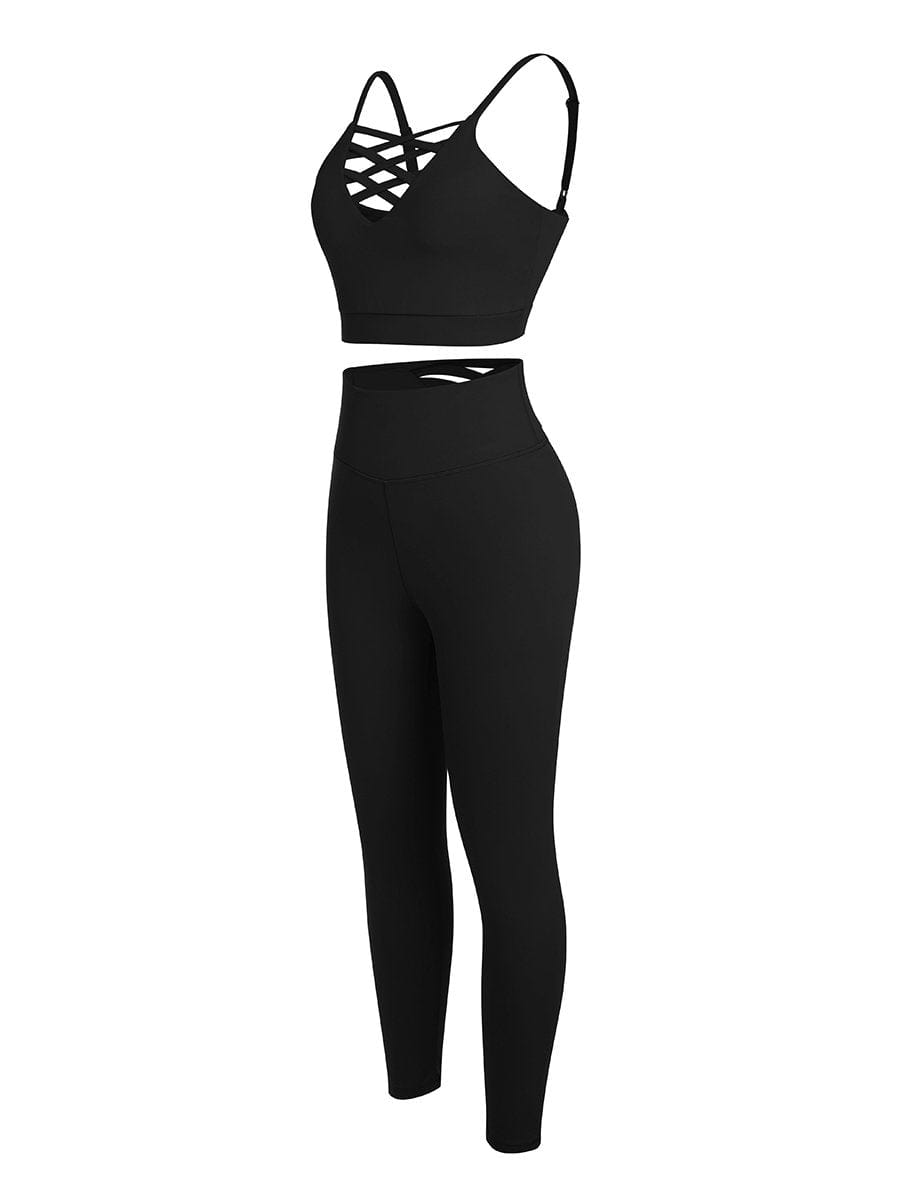 Black Adjustable Straps High Waist Athletic Suit Quick Drying