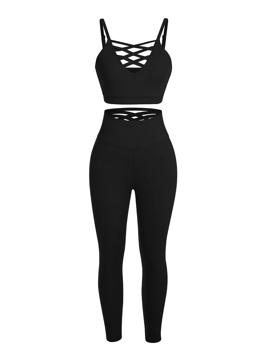 Black Adjustable Straps High Waist Athletic Suit Quick Drying