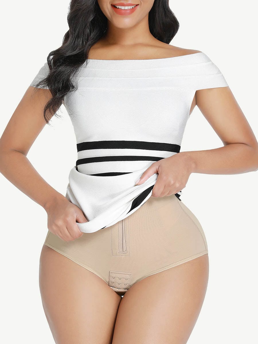 High Waist Post Surgery Shaper Shorts With Two Steel Bones and Zip