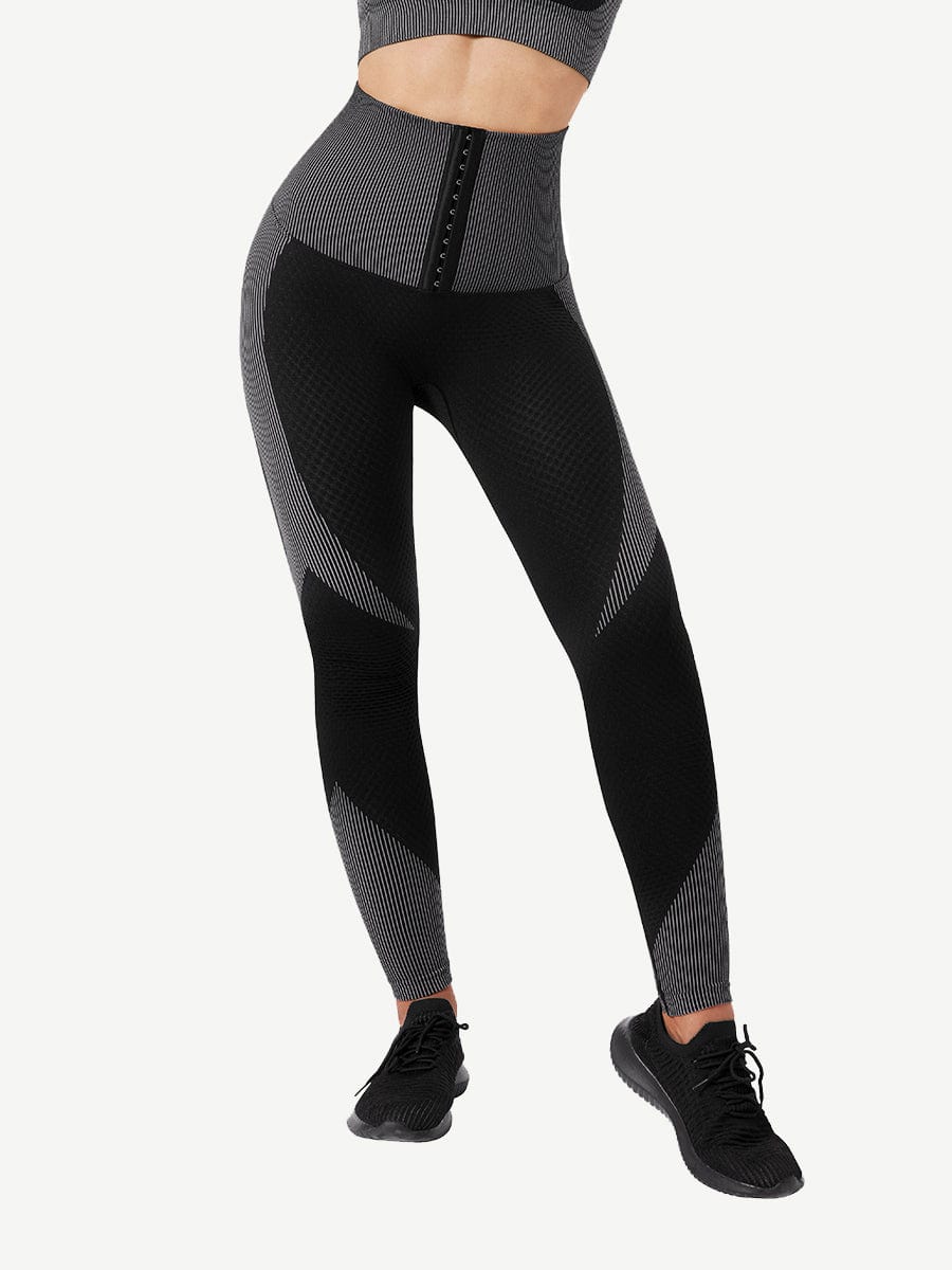 Seamless High-waisted Tummy Yoga Pants With Three-row Eye And Hook Closure
