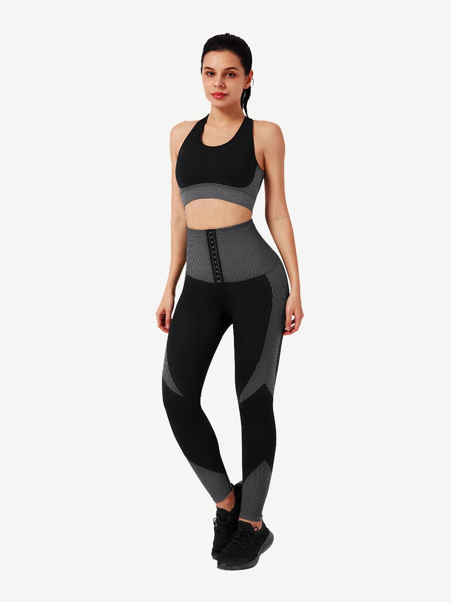 Seamless High-waisted Tummy Yoga Pants With Three-row Eye And Hook Closure