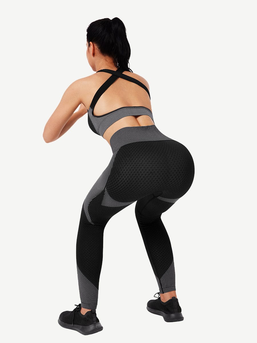 Seamless High-waisted Tummy Yoga Pants With Three-row Eye And Hook Closure