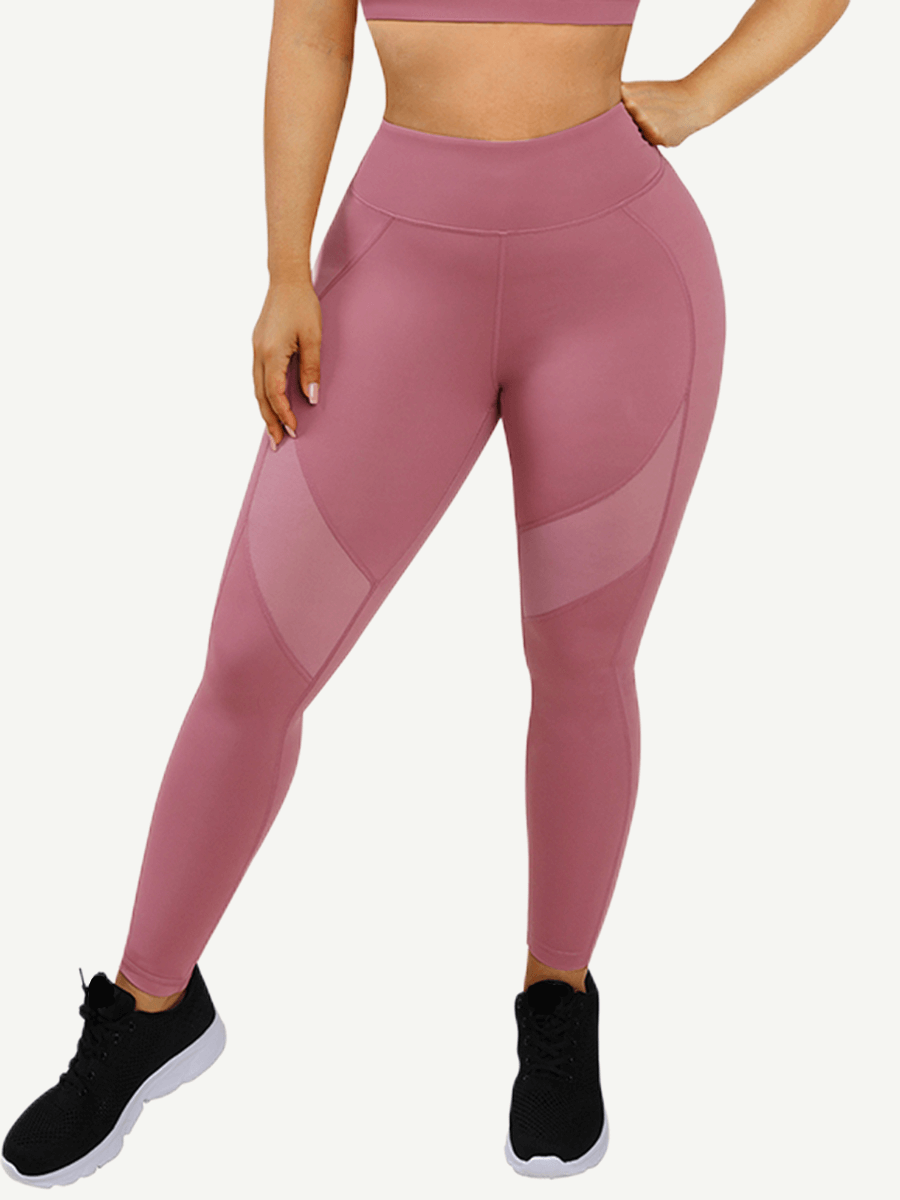 Yoga Pants With See-through Tulle Splicing