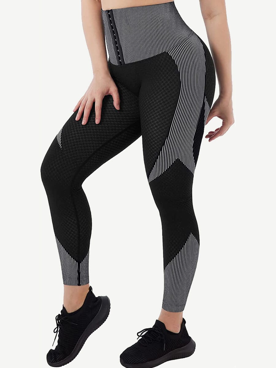 Seamless High-waisted Tummy Yoga Pants With Three-row Eye And Hook Closure