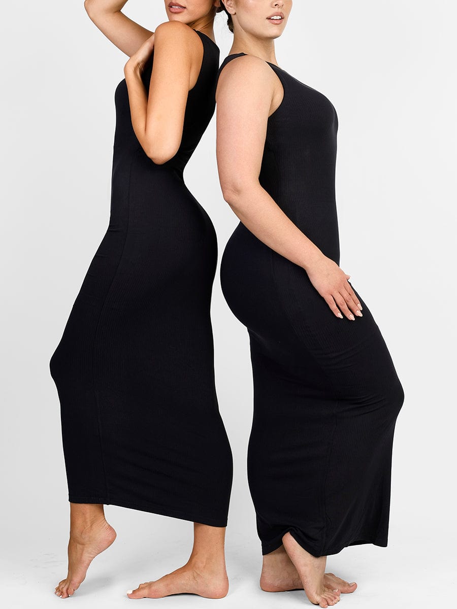 Light Support Crew Collar Long Bulit-in Shapewear Dress