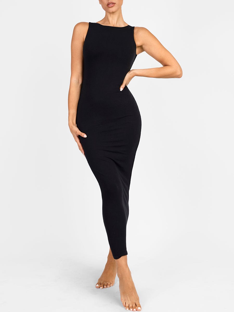 Light Support Crew Collar Long Bulit-in Shapewear Dress