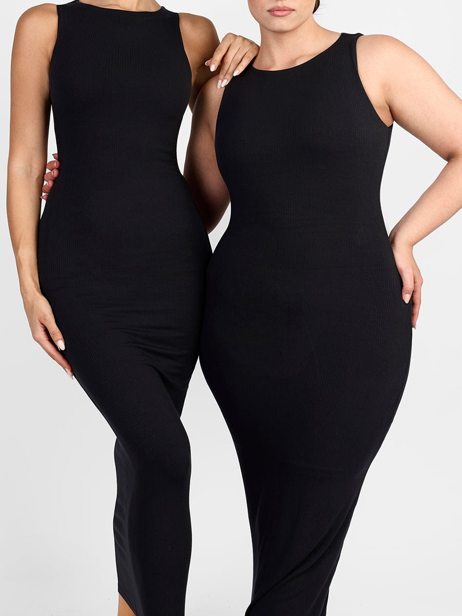 Light Support Crew Collar Long Bulit-in Shapewear Dress