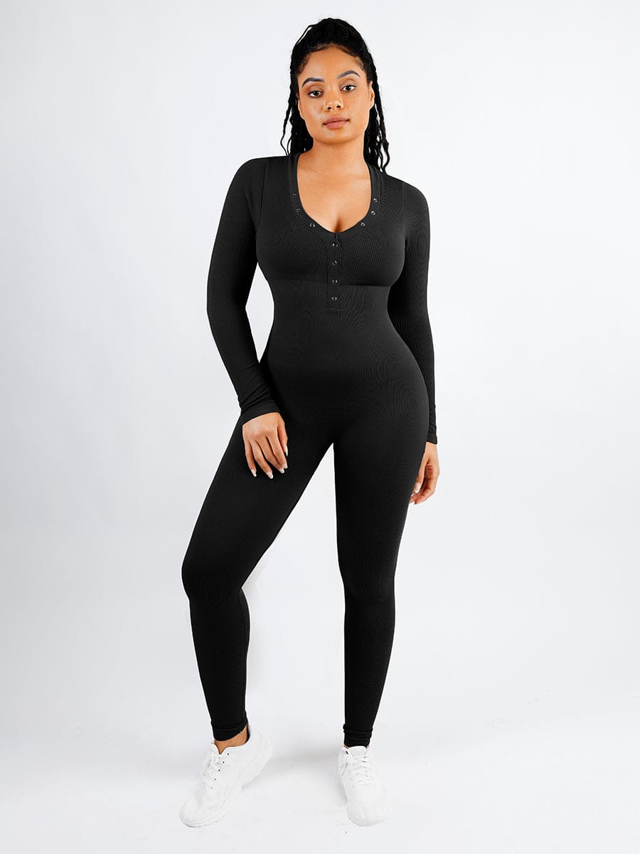 Deep V-neck High Stretchy Seamless Tummy Control Jumpsuit