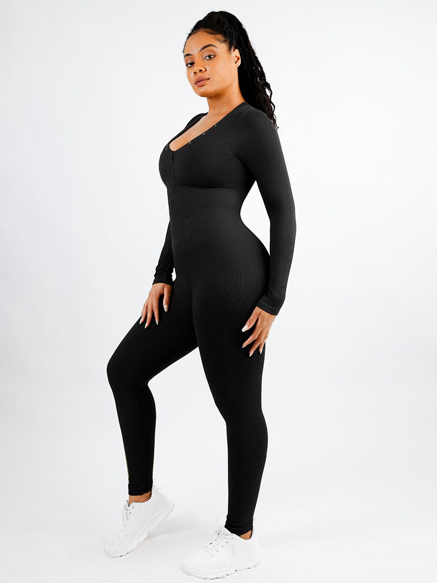 Deep V-neck High Stretchy Seamless Tummy Control Jumpsuit