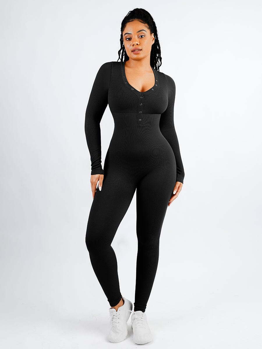 Deep V-neck High Stretchy Seamless Tummy Control Jumpsuit