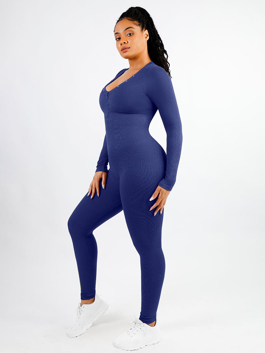 Deep V-neck High Stretchy Seamless Tummy Control Jumpsuit