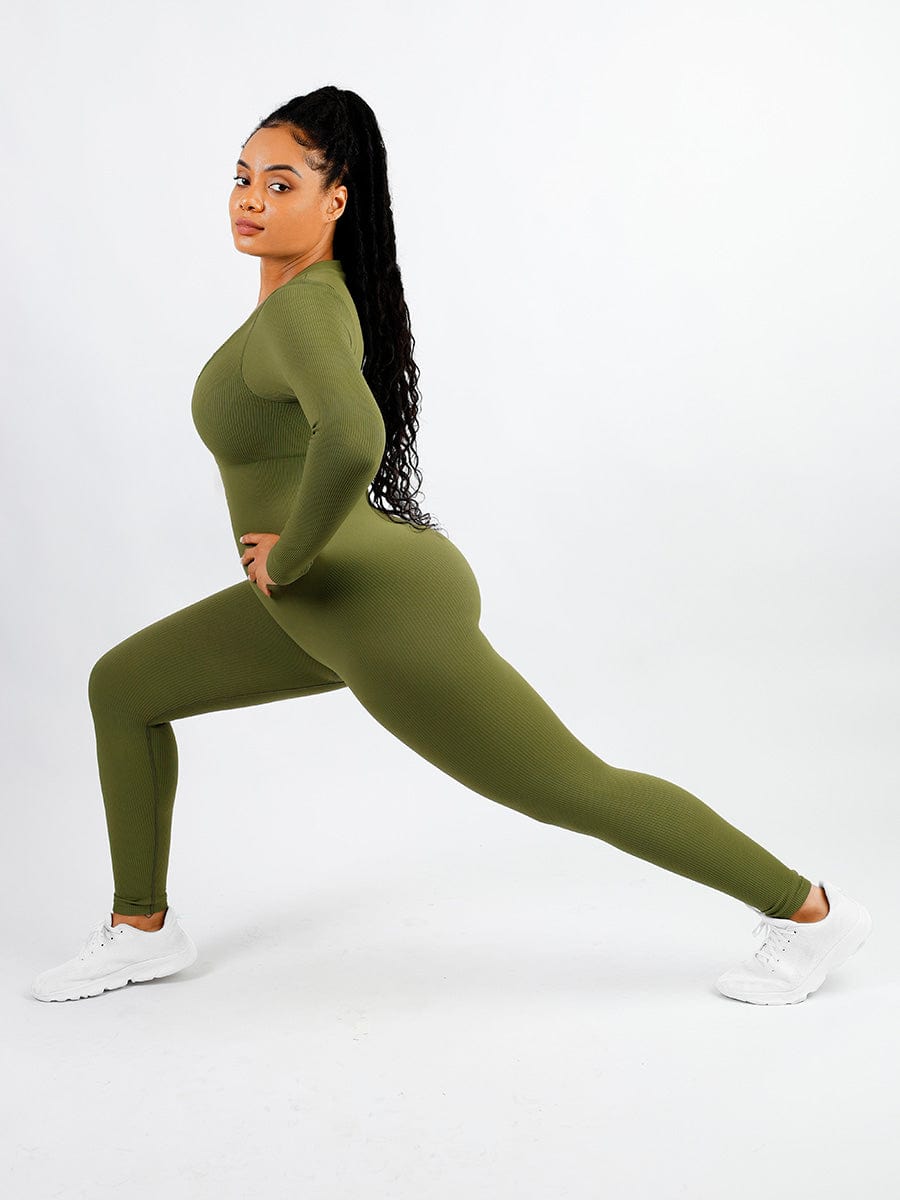 Deep V-neck High Stretchy Seamless Tummy Control Jumpsuit