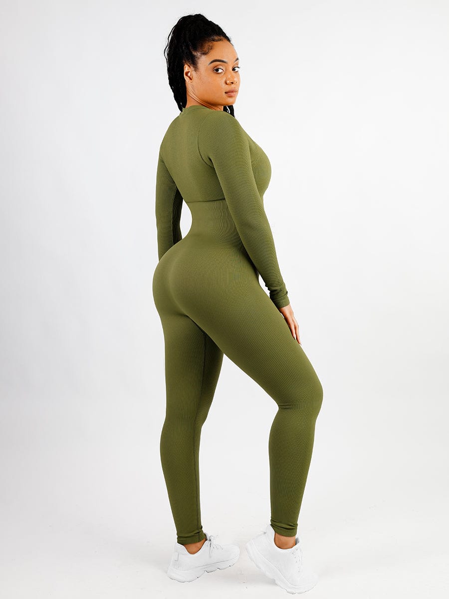 Deep V-neck High Stretchy Seamless Tummy Control Jumpsuit