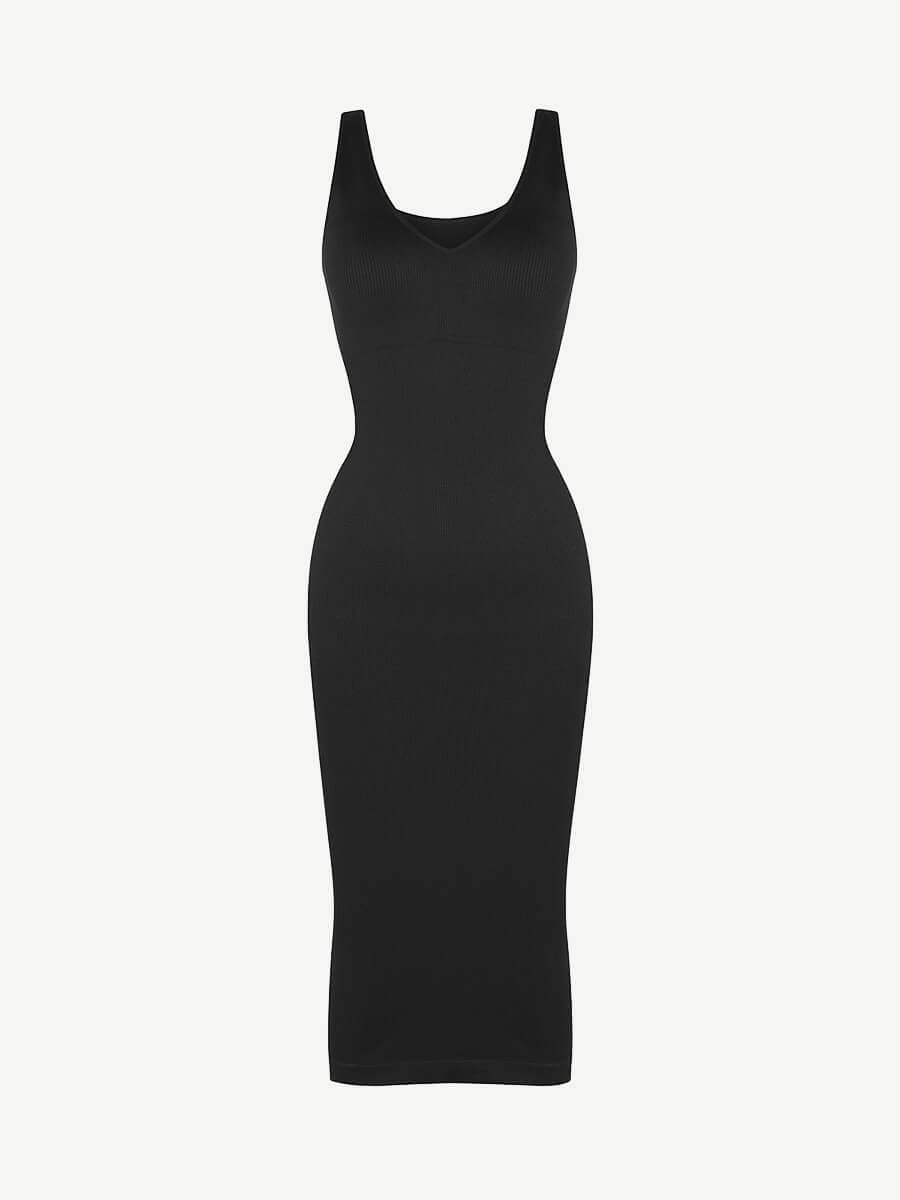 🌿 Eco-friendly Seamless Deep V-neck Waist Trimming Shaping Dress with Removable Pads