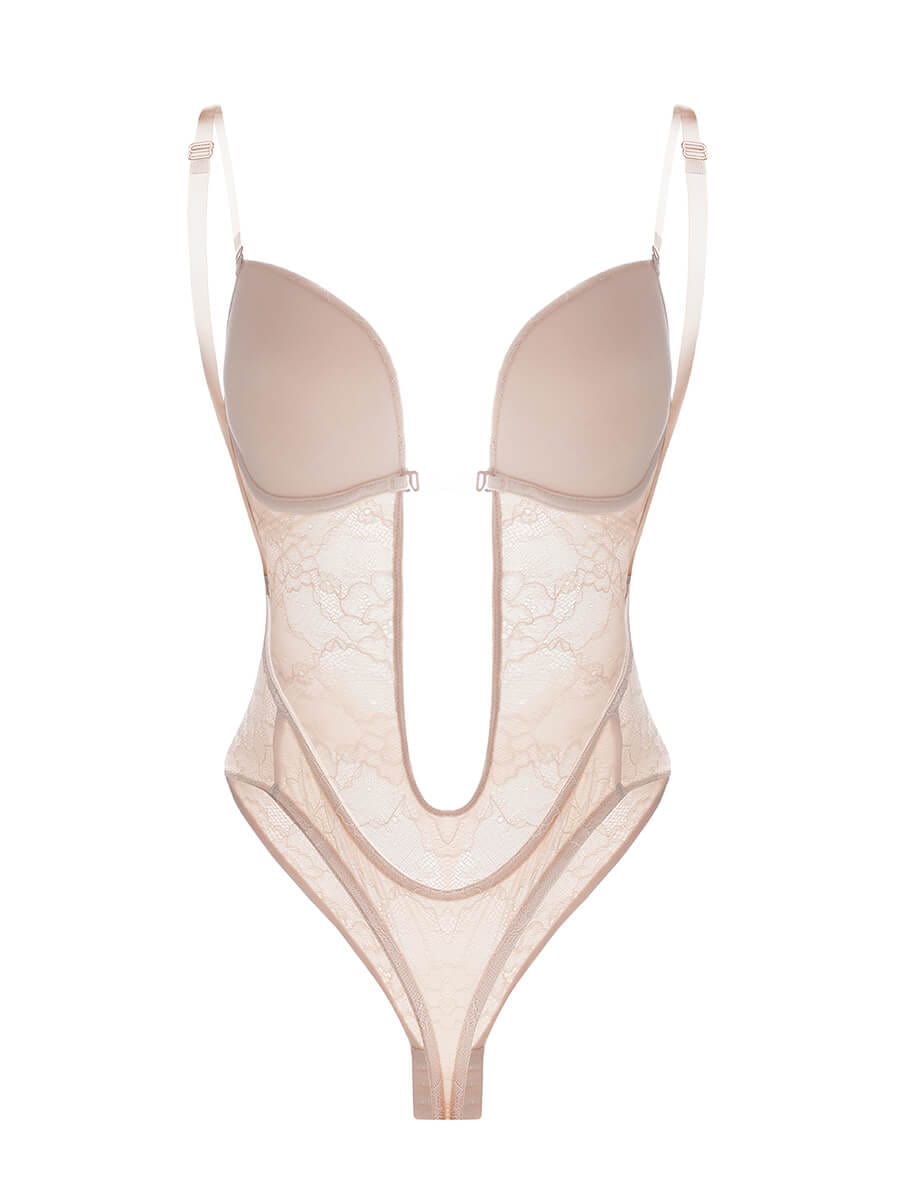 One-piece Deep V Necklines Lace Thong Bodysuit