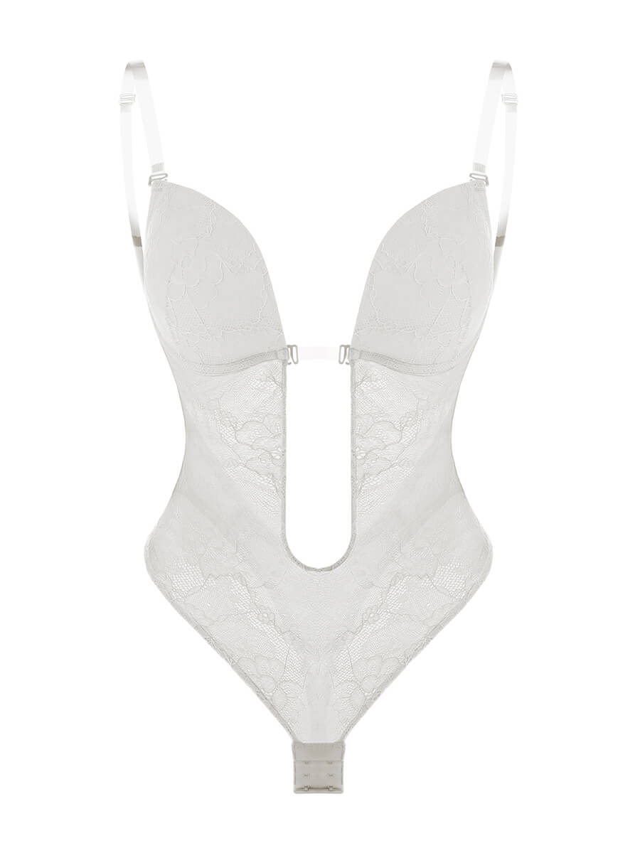 One-piece Deep V Necklines Lace Thong Bodysuit