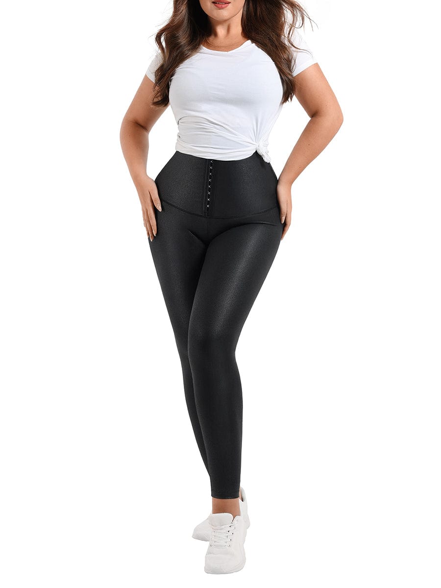 High Waist Active Stretch Pants Faux Leather Leggings
