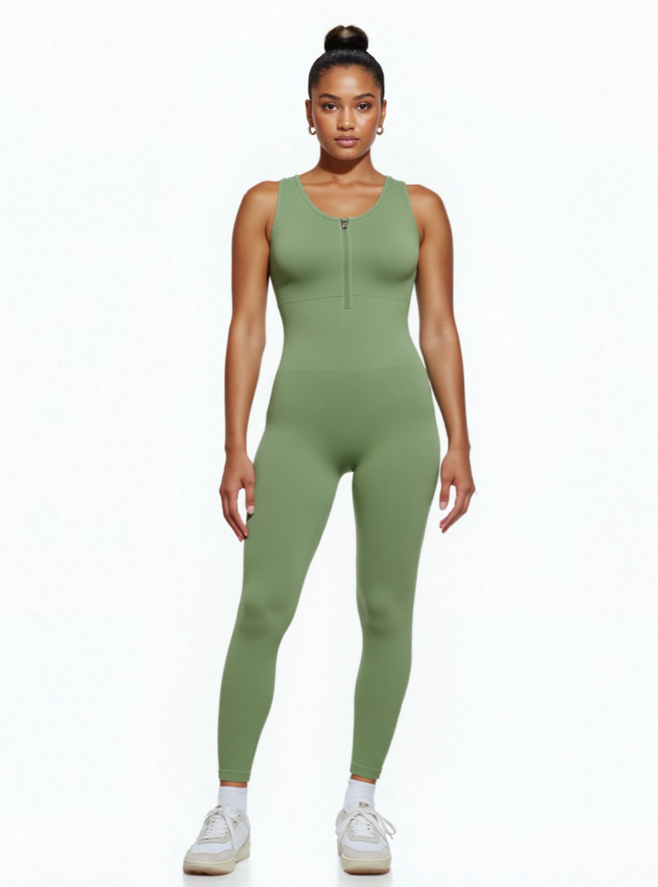 Seamless Zip Front Full-Length Racerback 2-in-1 Sport Shaping Jumpsuit