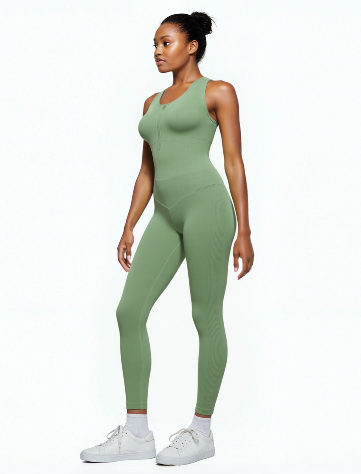 Seamless Zip Front Full-Length Racerback 2-in-1 Sport Shaping Jumpsuit