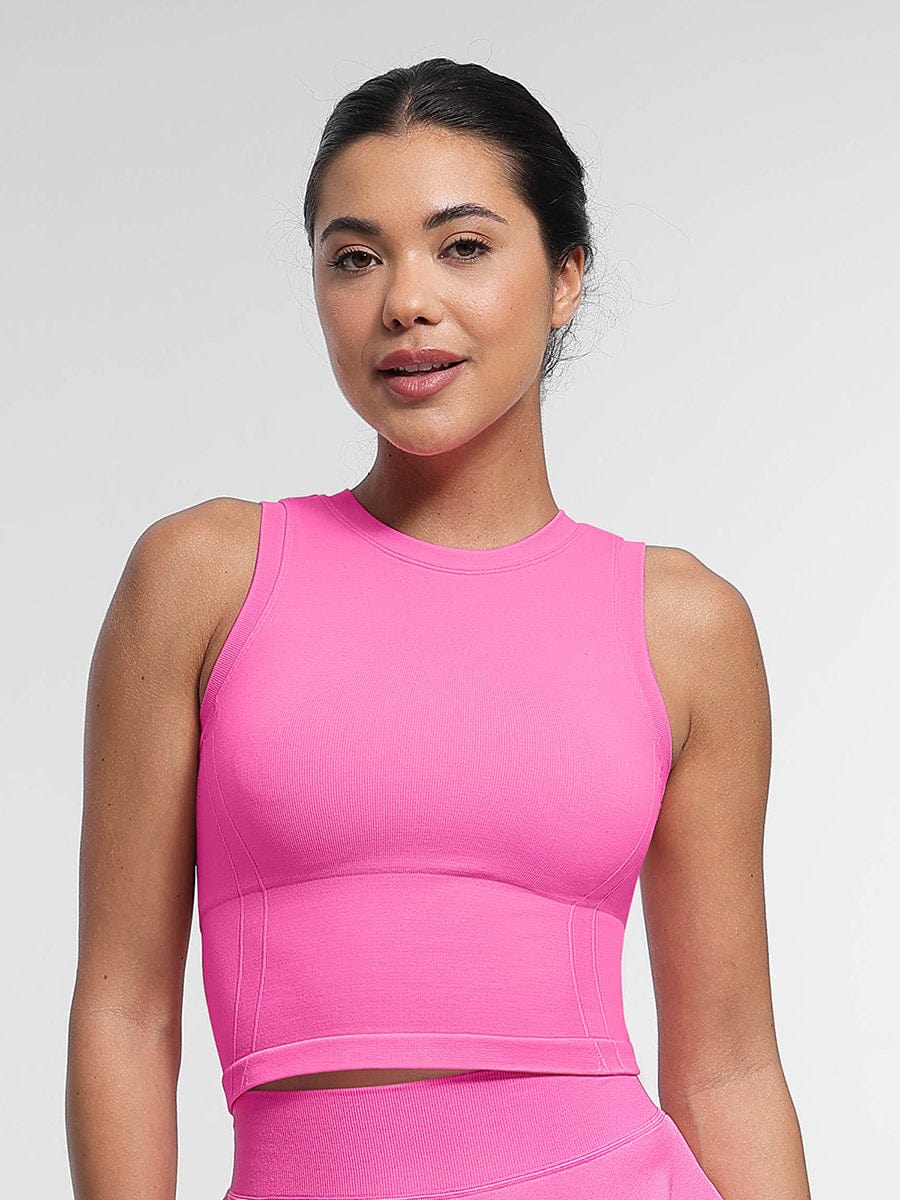 Supportive Seamless Sports Top with Built-in Bra & Removable Cups