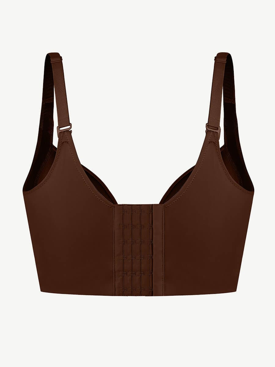 Brown Underwire Push-Up Sculpting Uplift Hide Back Fat Full Coverage Bra