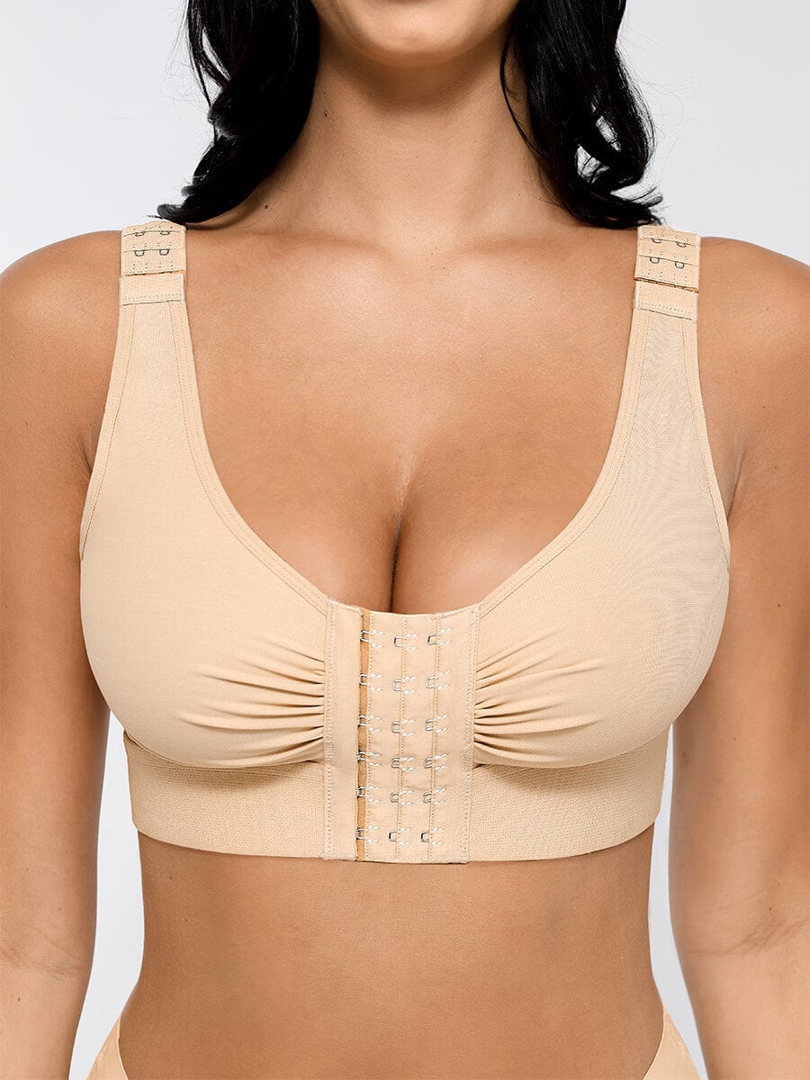 Adjustable Front Closure Post-Surgery Bra with Triple Hooks