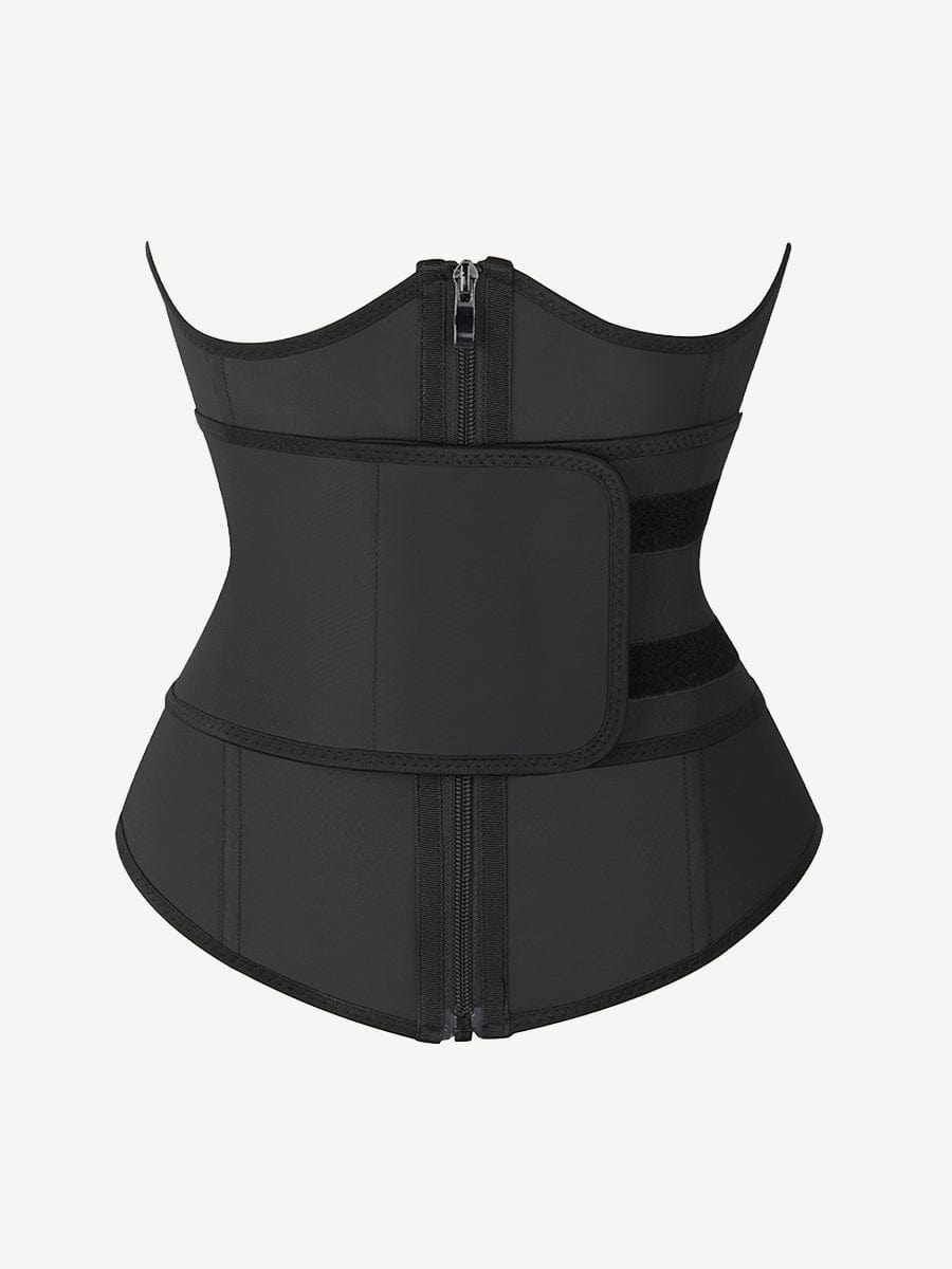 Black Bust Support Latex Waist Trainer With Belt Firm Control
