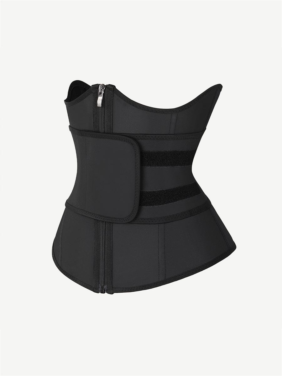 Black Bust Support Latex Waist Trainer With Belt Firm Control