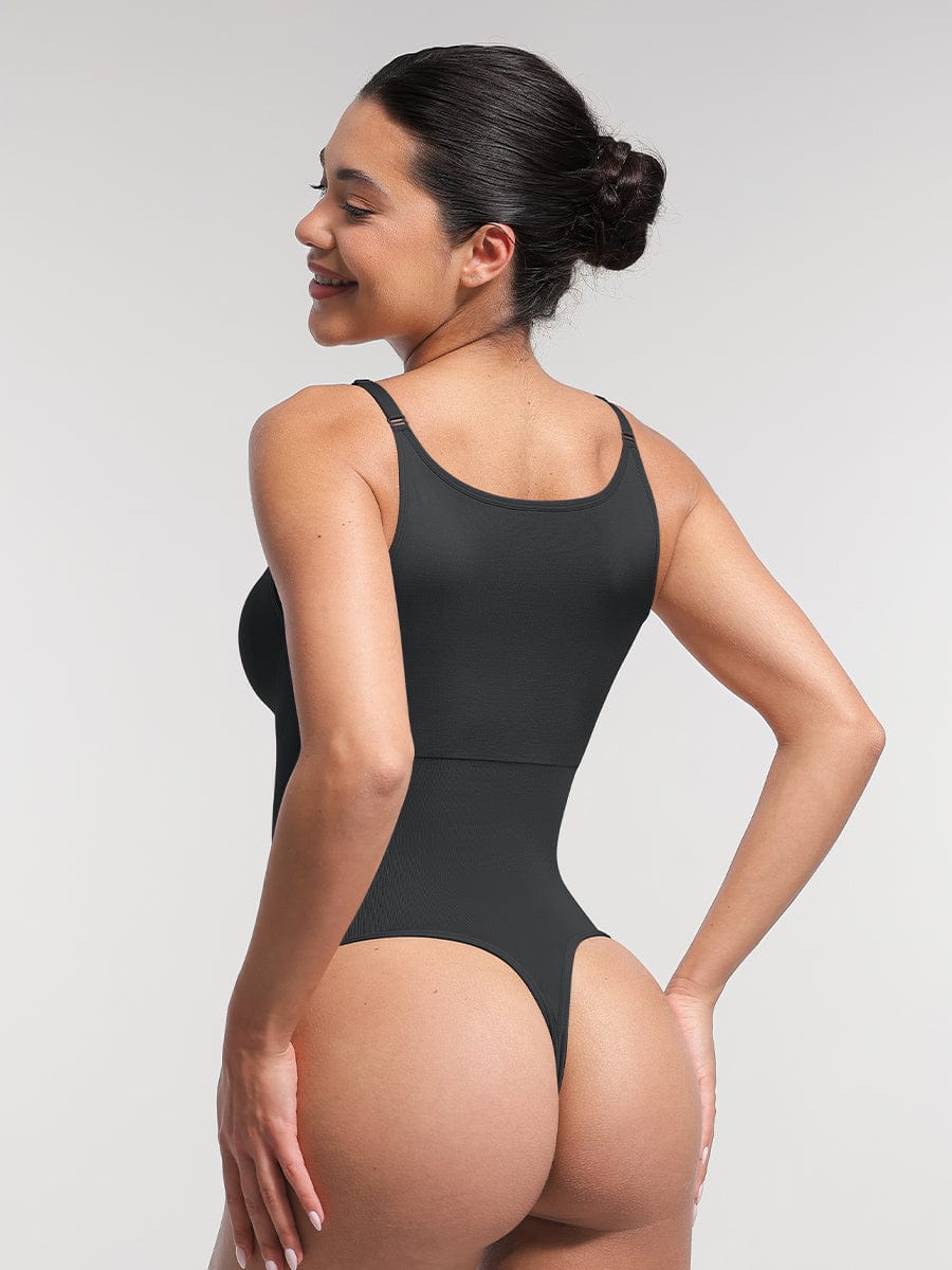 Seamless Bra Free Cami Tummy Control Thong Bodysuit with Removable Pads