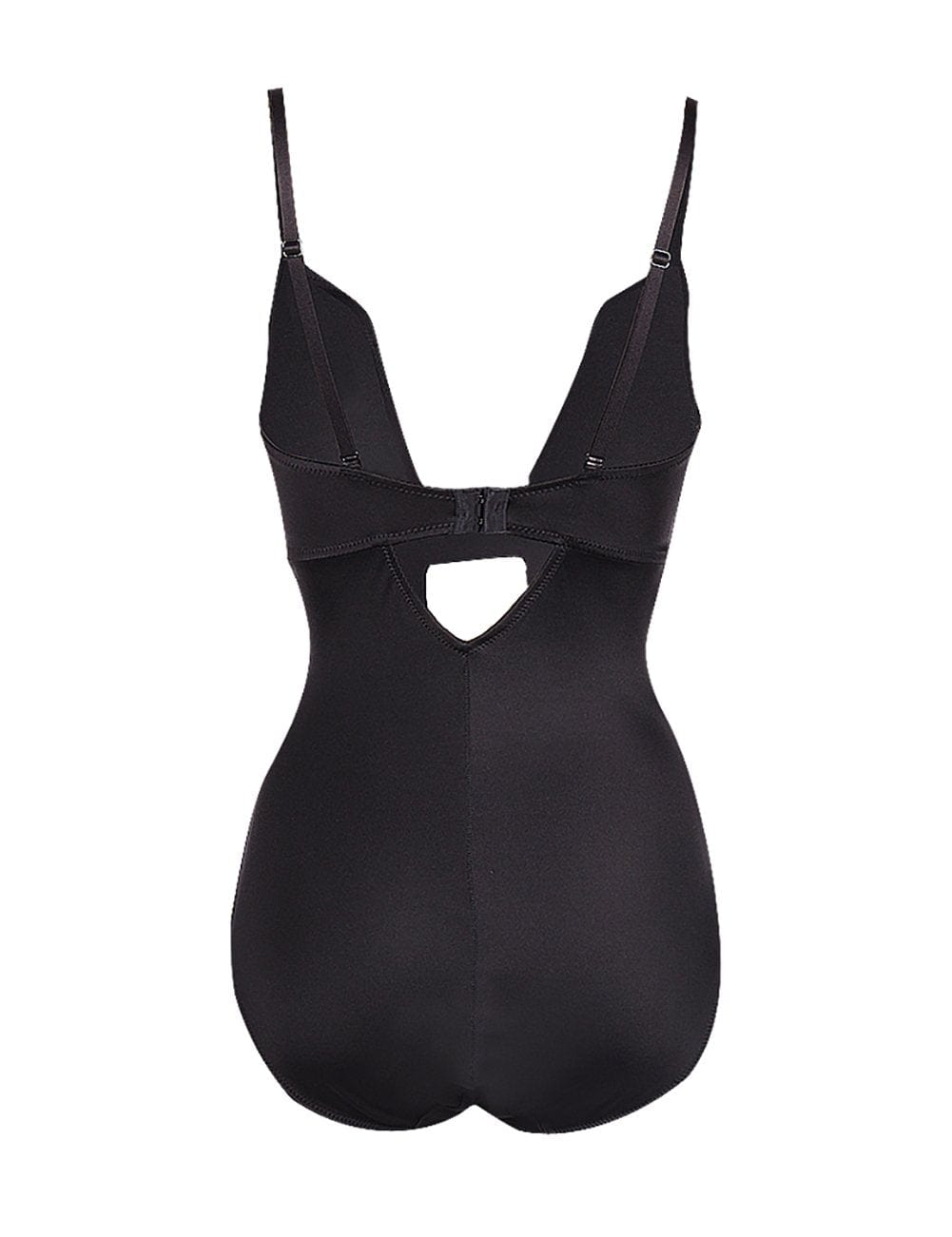Flatten Tummy Black Bodysuit Elastic Shapewear Front U Style