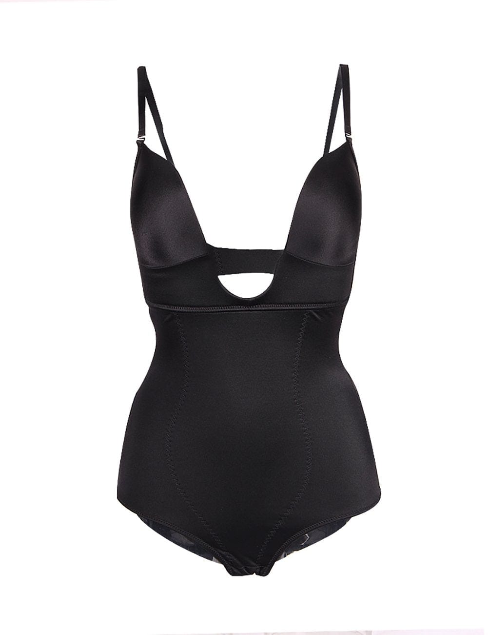 Flatten Tummy Black Bodysuit Elastic Shapewear Front U Style