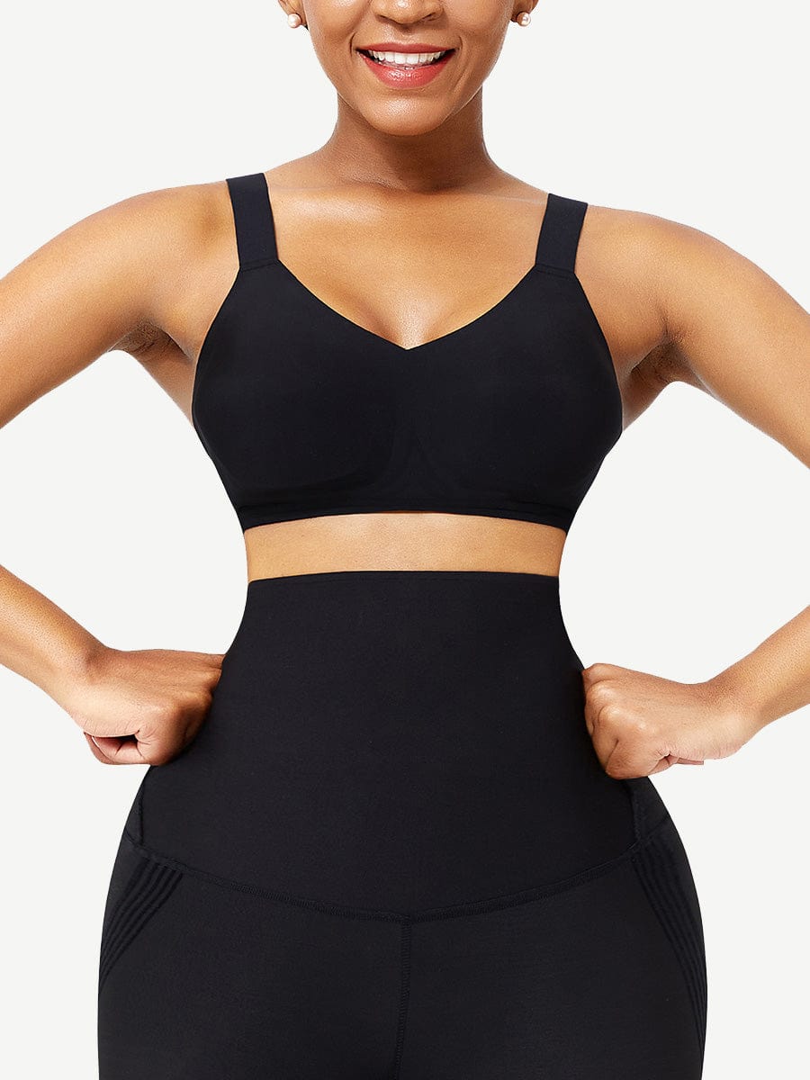 Black Seamless Shapewear Bra Removable Pads Tight Fitting