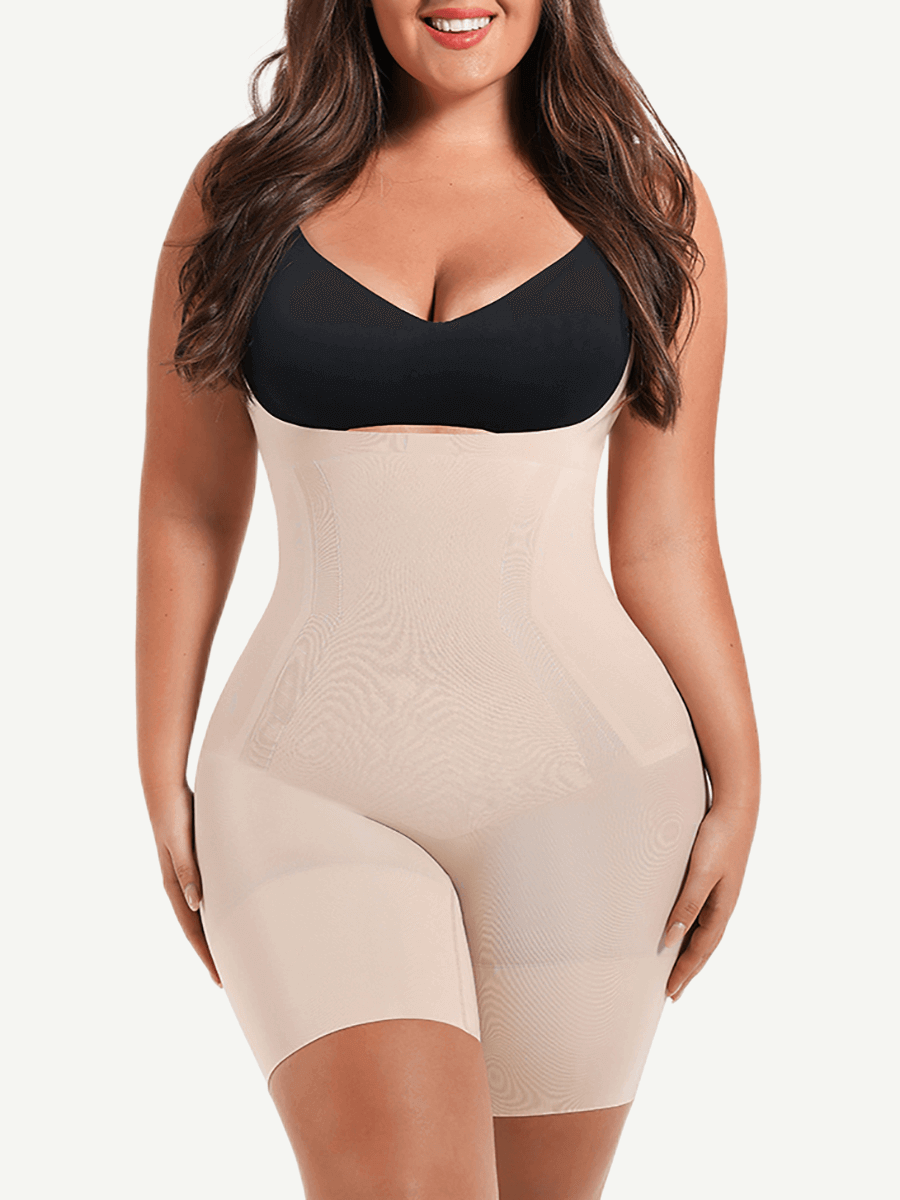 Seamless Open-Bust Abdomen Flattening Mid-Thigh Bodysuit