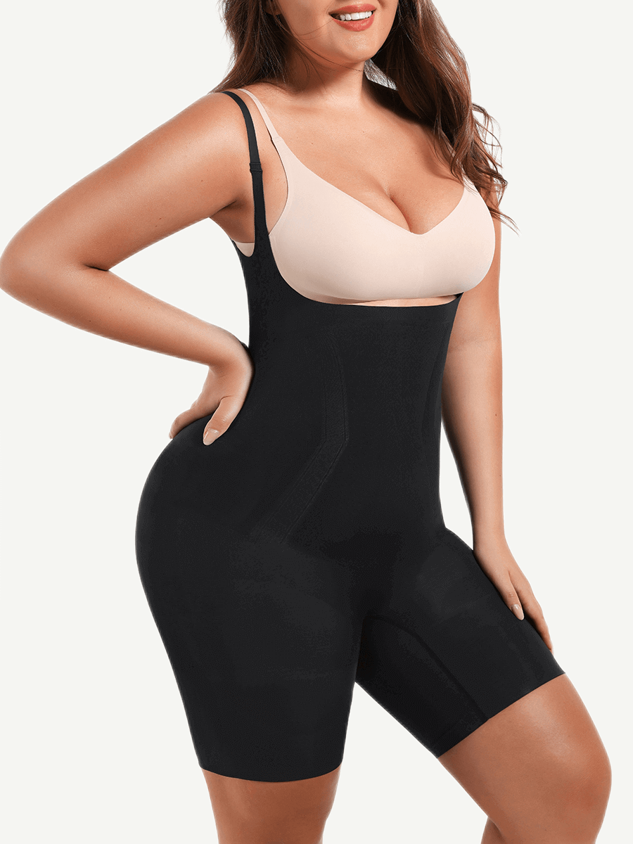 Seamless Open-Bust Abdomen Flattening Mid-Thigh Bodysuit