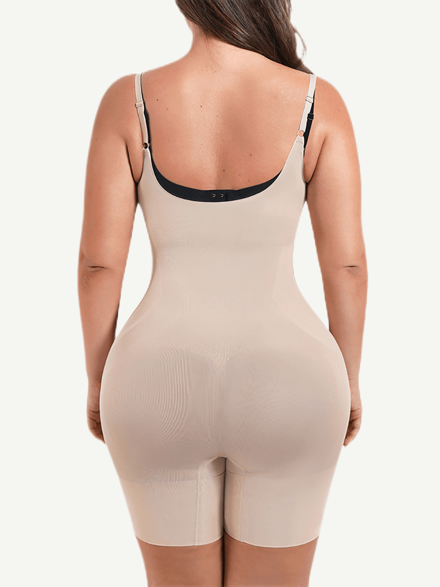 Seamless Open-Bust Abdomen Flattening Mid-Thigh Bodysuit
