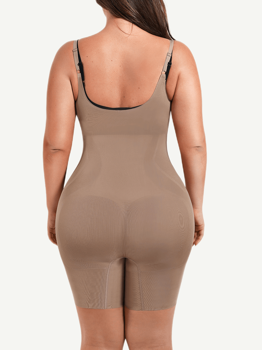 Seamless Open-Bust Abdomen Flattening Mid-Thigh Bodysuit