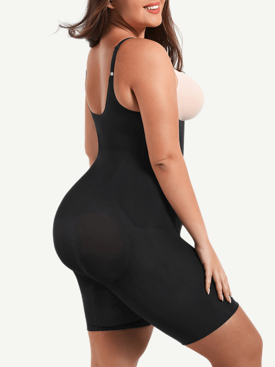Seamless Open-Bust Abdomen Flattening Mid-Thigh Bodysuit