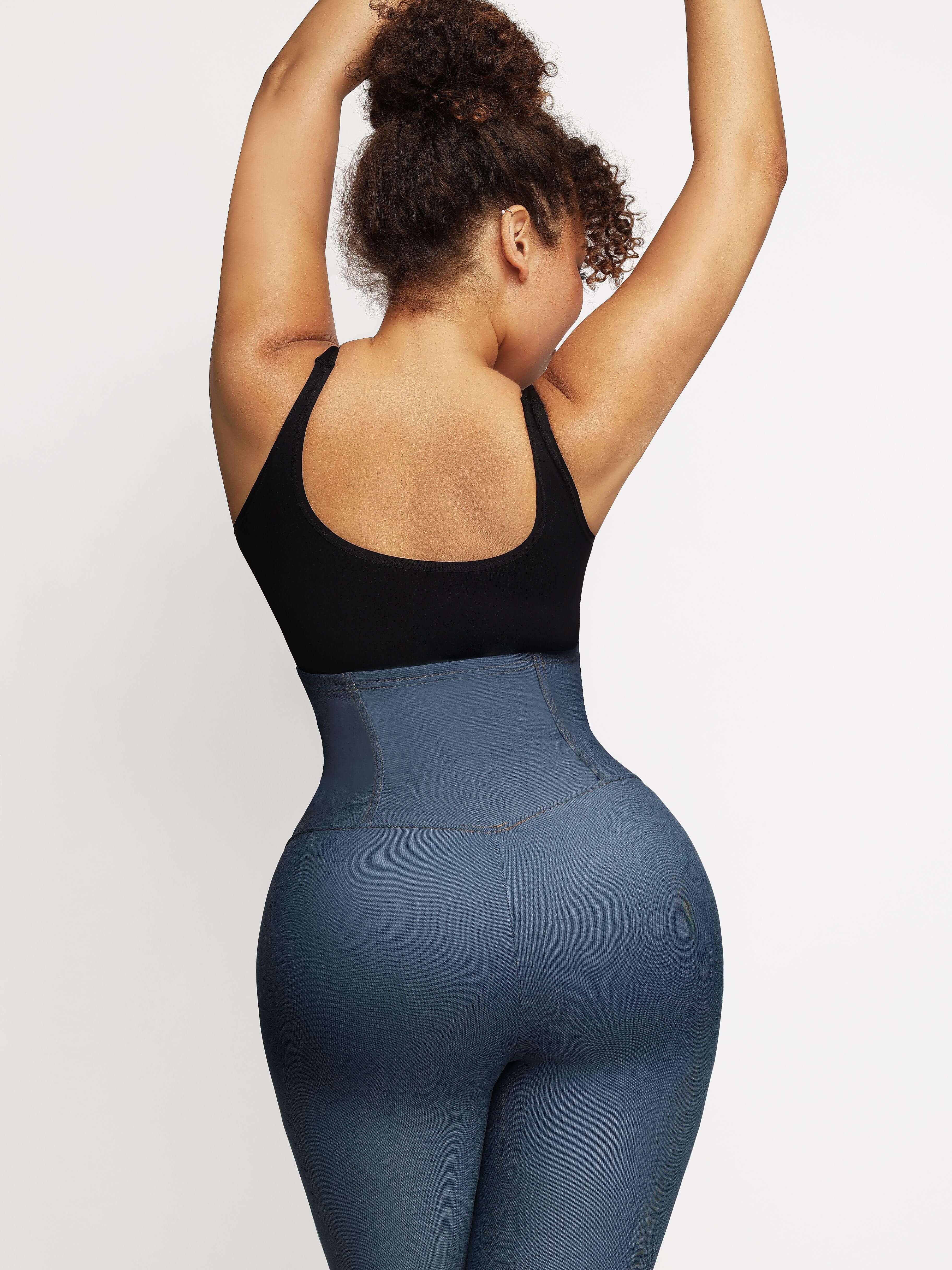 High Waisted Three Breasted Belted Tummy Control Denim Trousers
