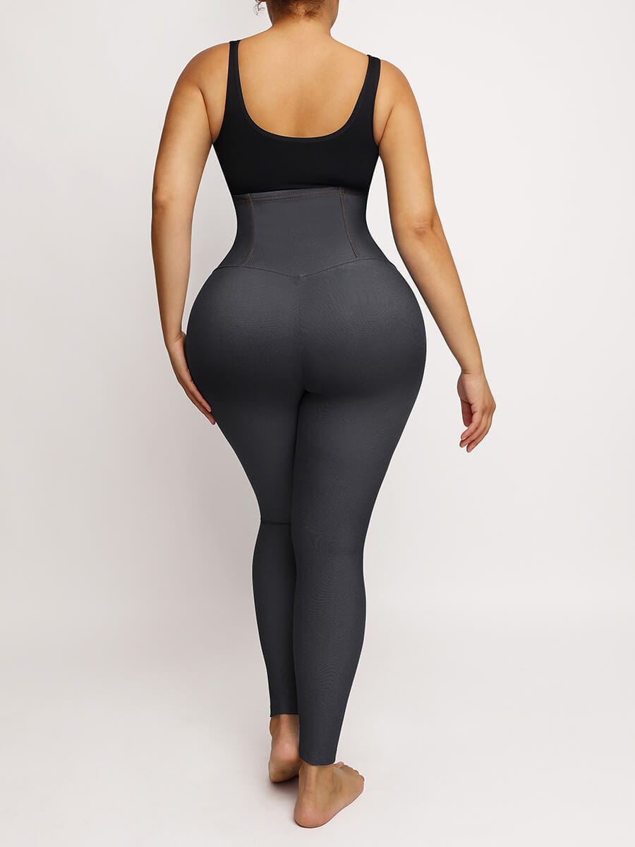 High Waisted Three Breasted Belted Tummy Control Denim Trousers