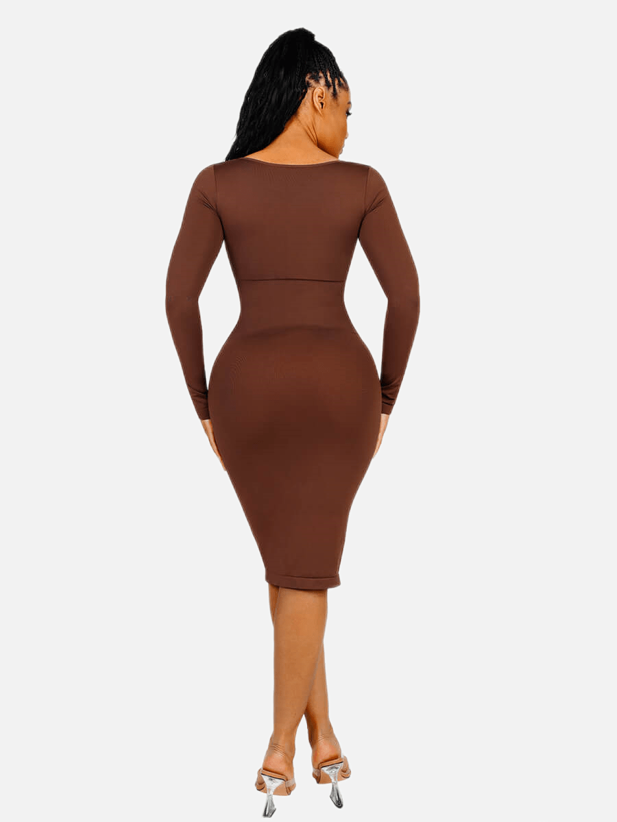 ๐ฟ Eco-friendly Seamless Square Neck Long Sleeve Shaper Dress