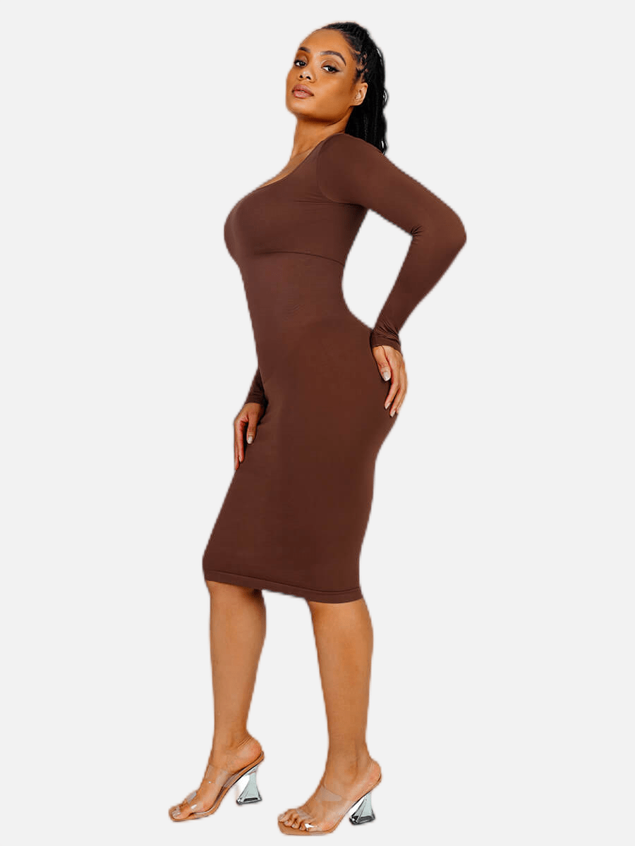 ๐ฟ Eco-friendly Seamless Square Neck Long Sleeve Shaper Dress