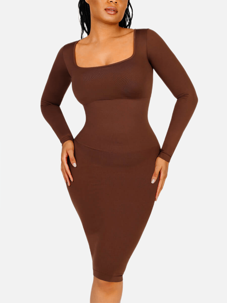 ๐ฟ Eco-friendly Seamless Square Neck Long Sleeve Shaper Dress