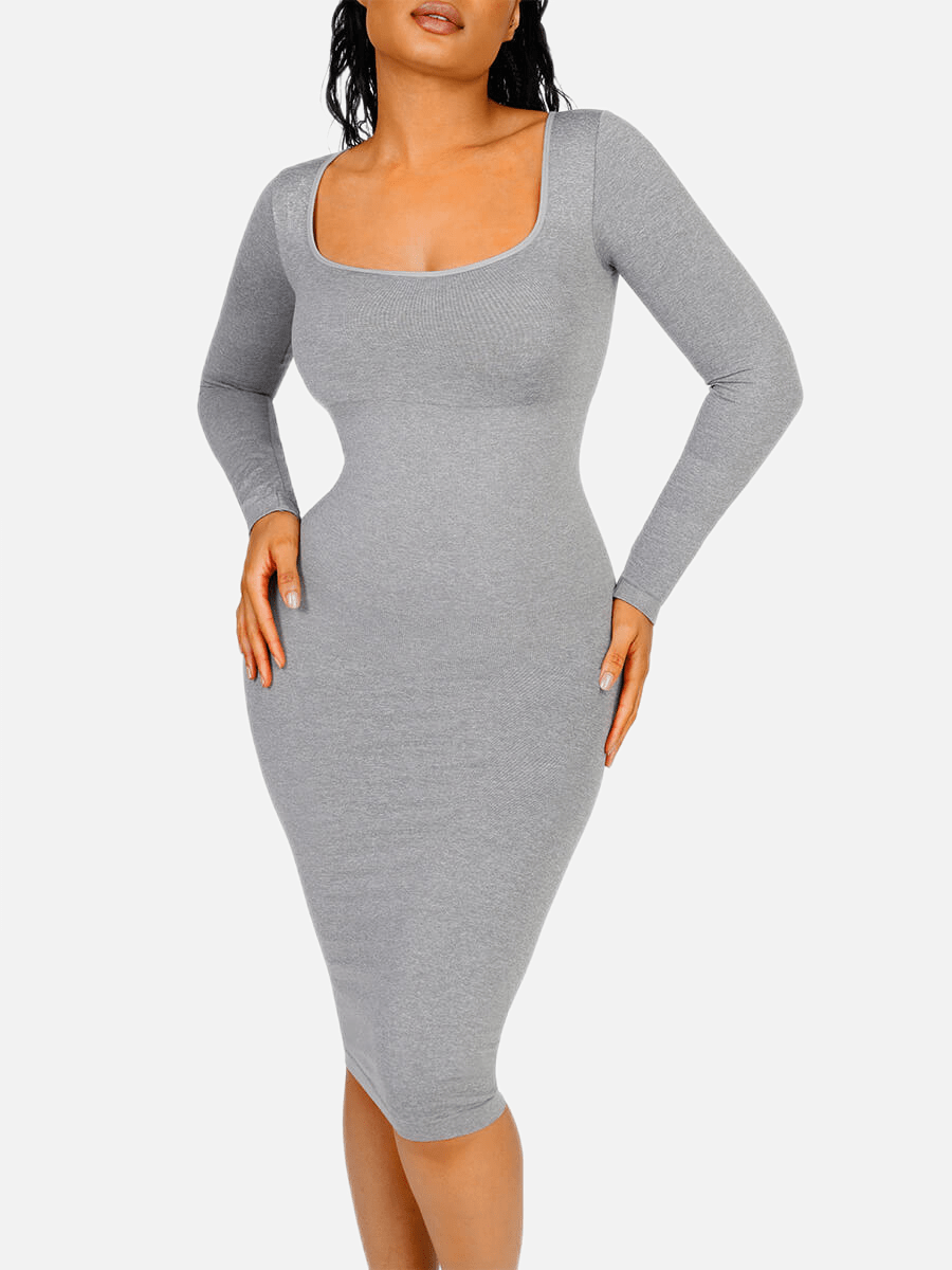 ๐ฟ Eco-friendly Seamless Square Neck Long Sleeve Shaper Dress