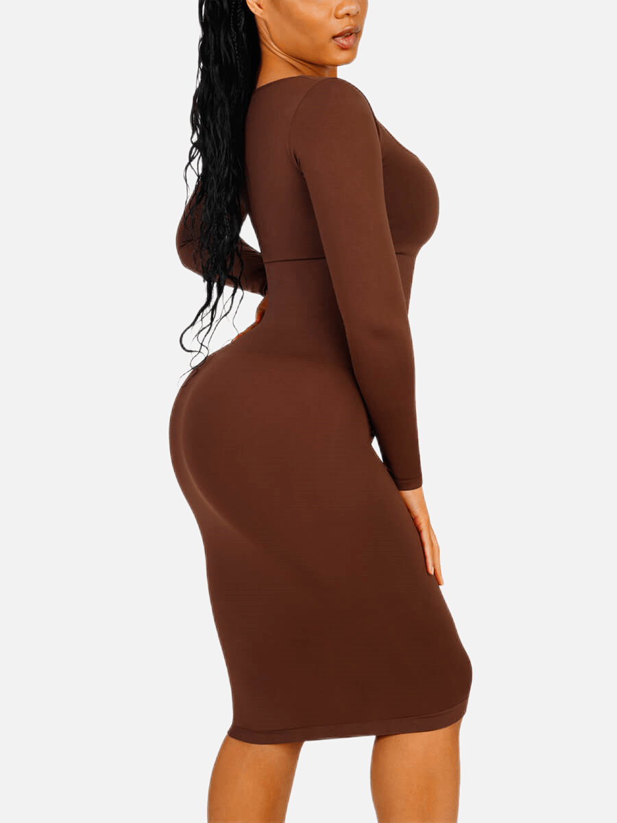 ๐ฟ Eco-friendly Seamless Square Neck Long Sleeve Shaper Dress