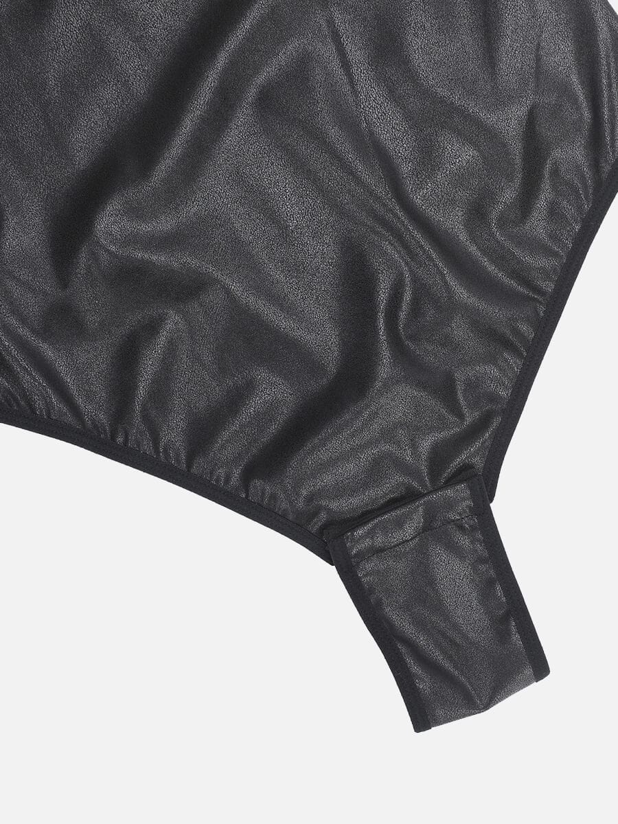 Faux Leather Square Comfy elastic Tummy Control Bodysuit