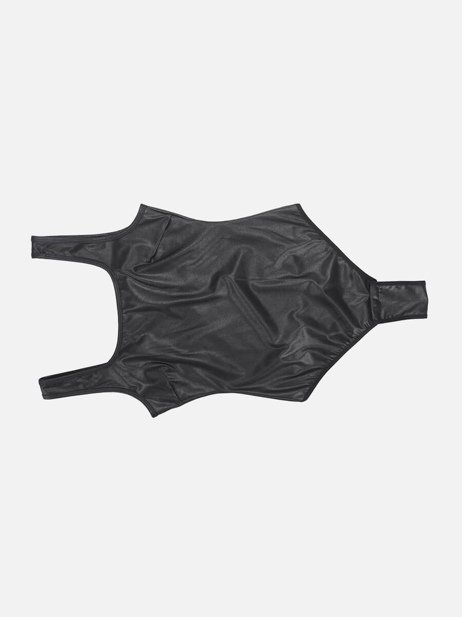 Faux Leather Square Comfy elastic Tummy Control Bodysuit