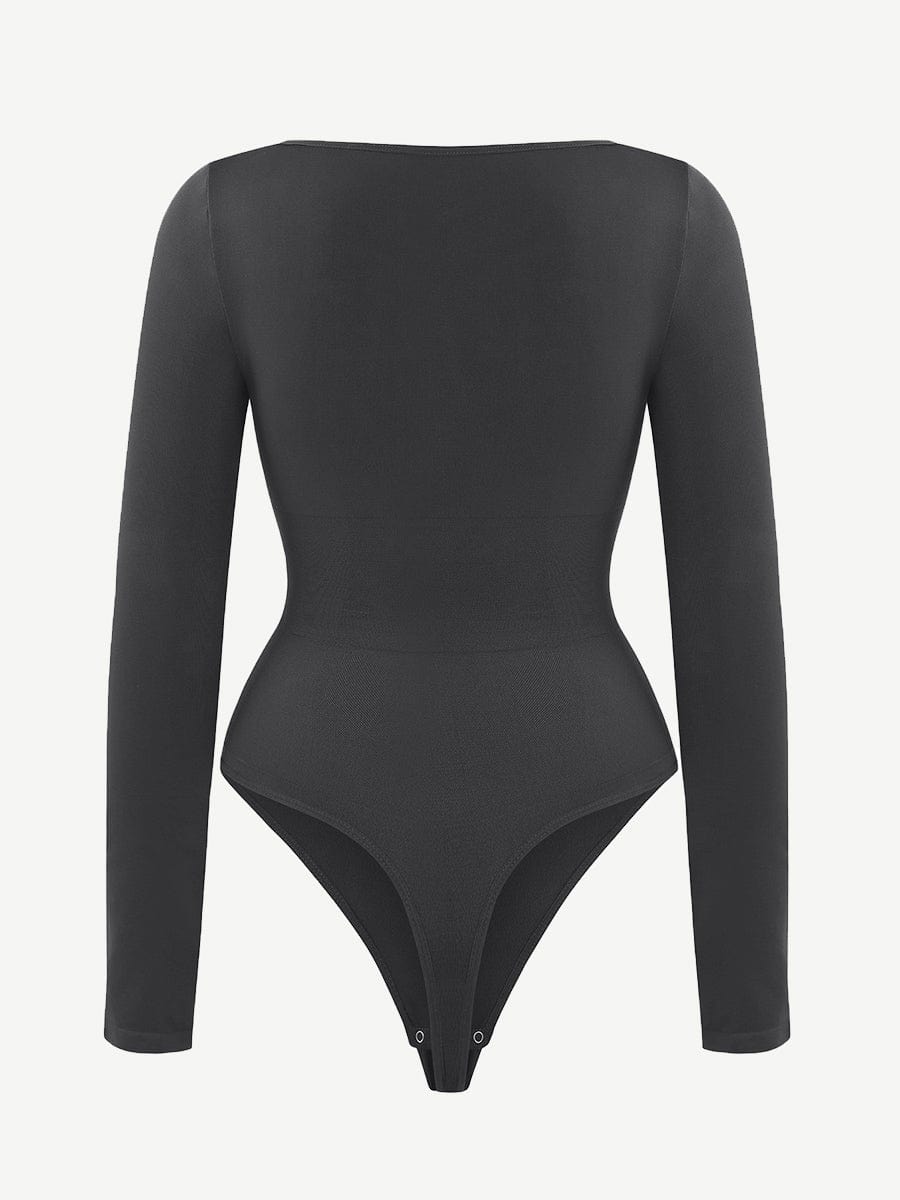 🌿Seamless Eco-friendly Square Neck Long Sleeve 360° Waist Control Thong Bodysuit