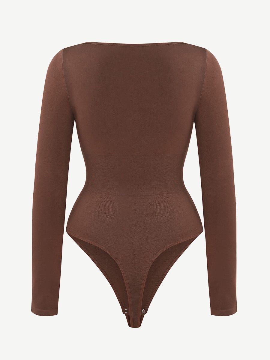 🌿Seamless Eco-friendly Square Neck Long Sleeve 360° Waist Control Thong Bodysuit
