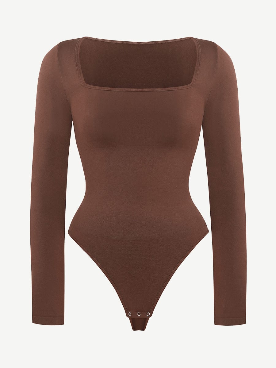🌿Seamless Eco-friendly Square Neck Long Sleeve 360° Waist Control Thong Bodysuit